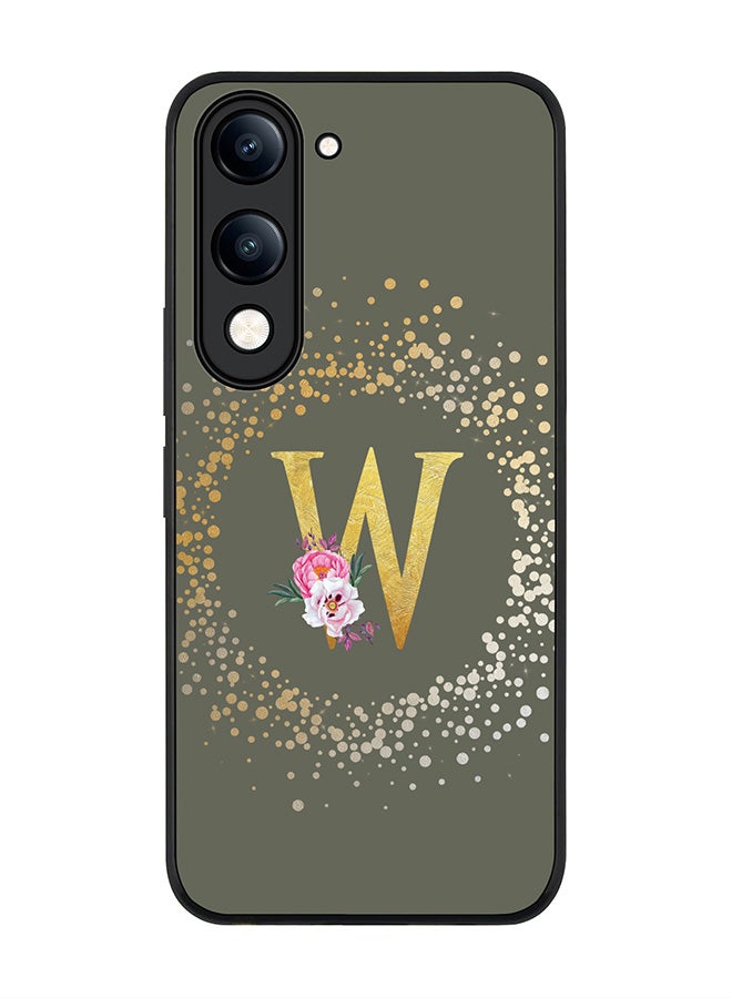 For vivo Y29s 5G / Y19s 5G Case,Slim fit Camera Protection, Shockproof Thin Phone cover  - Custom Monogram Floral - W  (Olive Green )